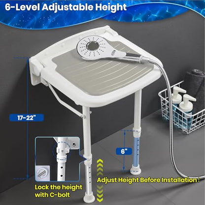Wall Mounted Shower Seats with Bathroom Grab Bar(FSÄ/HSÄ), Support 550lbs, Adjustable Height Fold Down Shower Seat Wall Mounted Folding Shower Bench for Elderly-Adults-Pregnants-Seniors-Disabled - size: FSA/HSA Eligible-Shower Seat+Grab Bar