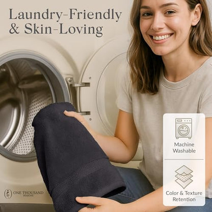 Premium Staple Cotton Bathroom Towel Set - Dark Gray 600 GSM 6-Piece Luxury Bath Towel Set 1 Stripe - 2 Bath Towels, 2 Hand Towels & 2 Washclothes Set - High Absorbent & Quick Dry for Gym, Spa, Hotel - color: Dark Gray - 1 Stripe