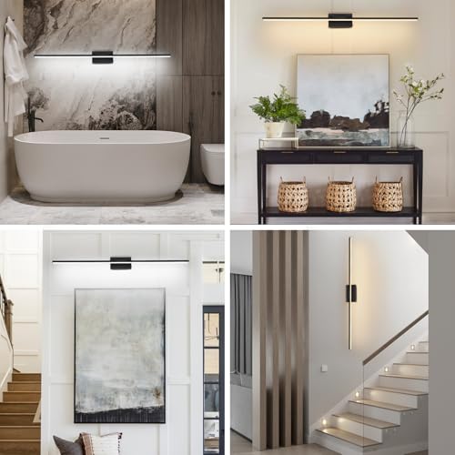 LED Bathroom Vanity Light, Modern Bathroom Light Fixture Over Mirror (3000K/4000K/6000K, Dimmable), Vanity Light Bar with Angle Adjustable, 48 Inch, Black - color: Black, size: 48 inch