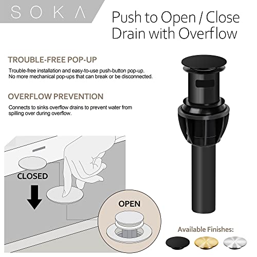 SOKA 8-16 Inch Widespread Bathroom Faucet 2 Handles Matte Black Commercial Sink Touch 3 Pieces Vanity Lavatory 360 Degree Rotating Faucet Pop Up Drain Assembly - color: Matte Black, size: 8" Gooseneck
