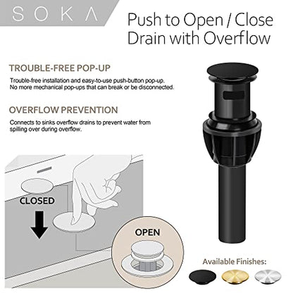 SOKA 8-16 Inch Widespread Bathroom Faucet 2 Handles Matte Black Commercial Sink Touch 3 Pieces Vanity Lavatory 360 Degree Rotating Faucet Pop Up Drain Assembly - color: Matte Black, size: 8" Gooseneck