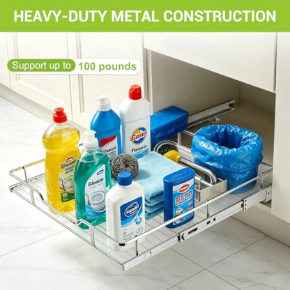 Pull Out Cabinet Organizer 20" W X 21" D, Chrome | Pull Out Drawers for Cabinets, Slide Out Drawers for Kitchen Cabinet Organizer, Cabinet Drawers Slide Out