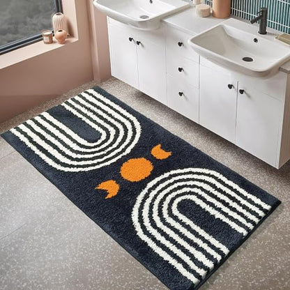 Boho Bathroom Runner - 20"x47" Long Abstract Bath Mat, Soft Plush Fluffy Non Slip Washable Black Rug for Bedroom/Hallway - color: Black, size: 1'8" x 3'9" (Rectangular)