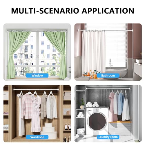 Shower Curtain Rod 27-79 Inches, Adjustable Tension Shower Rod No Drilling, No Slip, Spring Tension Curtain Rod for Bathroom Kitchen Closet Windows - Silver - color: Silver