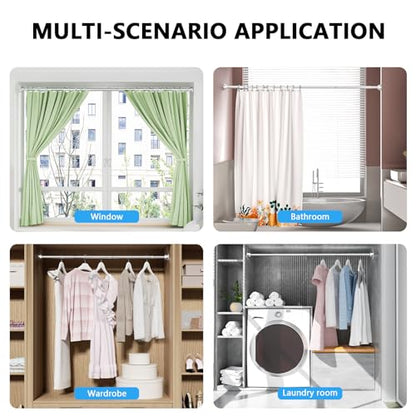 Shower Curtain Rod 27-79 Inches, Adjustable Tension Shower Rod No Drilling, No Slip, Spring Tension Curtain Rod for Bathroom Kitchen Closet Windows - Silver - color: Silver