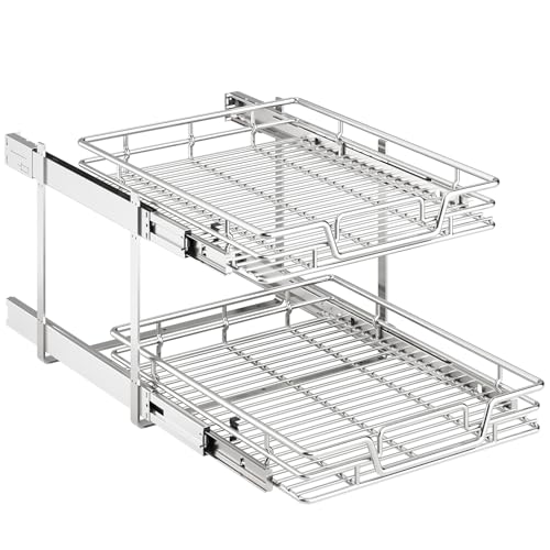 2-Tier Kitchen Cabinet Pull Out Shelf and Drawer Organizer Slide Out Pantry Storaqe Basket in Multiple Sizes (18" W x 21" D) - size: 18" W x 21" D