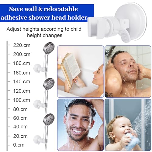 Adjustable Shower Head Holder, White Shower Hand Held Holder Bathroom Removable Suction Cup Handheld Showers Head Bracket Wall Mount Bracket for Marble Glass Metal Ceramic Smooth Surfaces