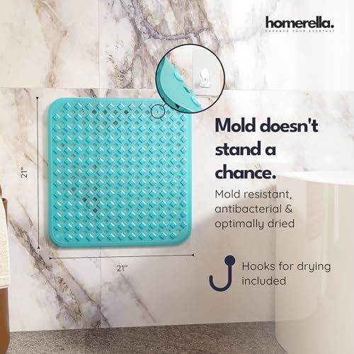 homerella Square Shower Mat Non Slip Anti Mold 21x21 Anti Slip Shower Mat | 100% BPA Free, Mildew Resistant, Machine Washable, Shower Mats for Inside Shower, Shower Floor Mat Mat Non Slip EU Certified - color: Clear Turquoise