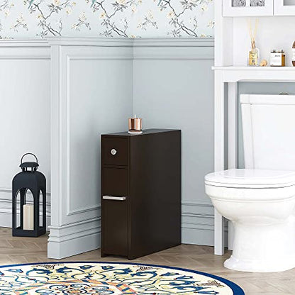 Spirich Small Bathroom Storage Cabinet with Toilet Paper Holder, Espresso | Slide-Out Drawers, Hidden Top Compartment, Toilet Paper Storage, Slim Freestanding Design for Bathrooms and Narrow Spaces - color: Espresso