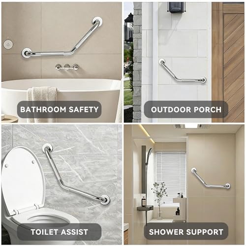 20 Inch Bathroom Grab Bar, Chrome Angled Grab Bar with Anti-Slip Knurled Grip, Stainless Steel Bath Balance Bar, 1.0" Tube Safety Hand Rail Support, Handicap Elderly Senior Assist Bath Handle - color: Polished Chrome