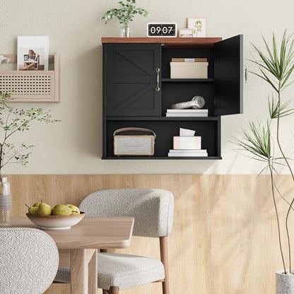 Smuxee Farmhouse Bathroom Cabinet Wall Mounted, Black Medicine Cabinet with Adjustable Shelf, Bathroom Cabinet for Living Room, Laundry Room - color: Black, size: Big