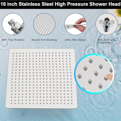 Midanya Shower Faucet Set with Handheld Sprayer,16 Inch,Polish Chrome | Rough-in Shower Valve and Trim Kit Included,Square Rain Head,Wall Mount Shower System,All Metal,Bathroom - color: Chrome, size: 16 Inch