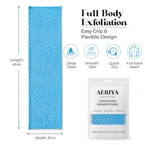 Exfoliating Washcloth – Long Japanese-Style Back Scrubber for Shower, 2-Sided Body Scrub Exfoliating Towel, Quick Dry Bath Cloth for Men & Women, Blue - color: Blue