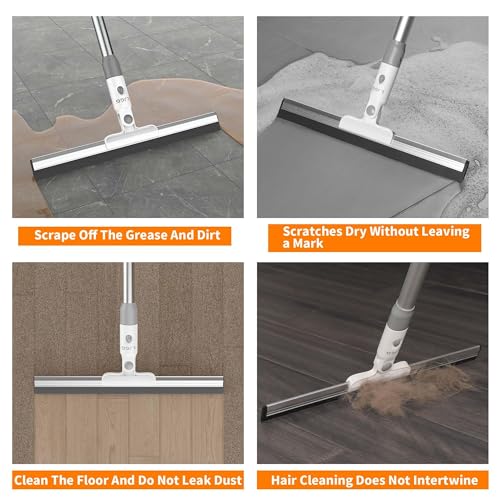 LGJJ Floor Spatula Broom 17" Rubber Spatula with 51" Aluminum Rod for Bathroom Tile, Garage Concrete, Deck, Shower Glass, Window Cleaner, Spatula Broom for Home Flooring