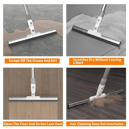 LGJJ Floor Spatula Broom 17" Rubber Spatula with 51" Aluminum Rod for Bathroom Tile, Garage Concrete, Deck, Shower Glass, Window Cleaner, Spatula Broom for Home Flooring