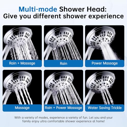 G-Promise Shower Head with Metal Shower Holder and Long Hose | High Pressure, Solid Brass Holder, 6 Spray Settings, 70" to 75" Stainless Steel Hose, Adjustable Angle, Easy DIY - color: Chrome