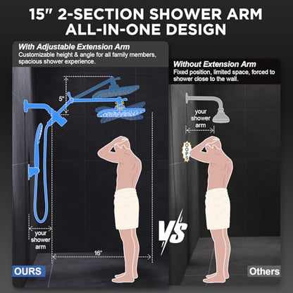 Veken Rose Gold 11.8" High Pressure Shower Head with Handheld, Easy Install | Handheld Shower Head with Multi Spray Modes,Rainfall Combo with 15" Metal Extension Arm,Detachable Dual Shower,Regaderas Para - color: Rose Gold, size: 11.8 Inch High Pressure