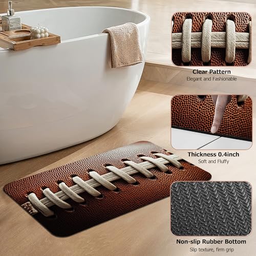 Football Texture Bathroom Rugs,Bath Mats for Bathroom,Laces Stripes Low Pile Absorbent Bath Mat,Rubber Backing Non Slip Washable Thin Quick Dry Door Mat 17x29.5 Inch - color: Football Texture,laces Stripes