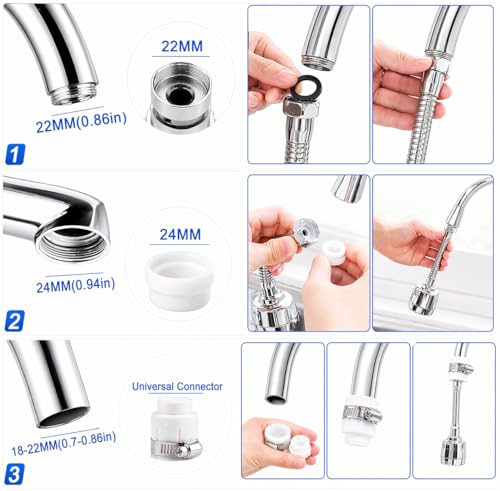 Faucet Extender for Kitchen Sink with Faucet Sprayer Attachment, 360° Rotating Faucet Adapter, Movable Faucet Head for Full Sink Coverage, Fully Adjustable, Quick & Easy Setup