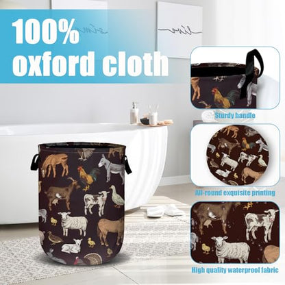 Cute Farm Animals Laundry Basket, Laundry Hamper Collapsible Oxford Cloth with Handle Clothes Storage Bin for Bathroom Laundry Room Bedroom 15.7 X 20 Inch - color: Cute Farm Animals