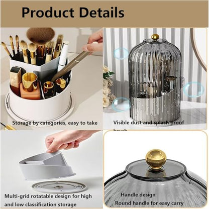 Concealed Toothbrush Holder, Covered Toothbrush Holders for Bathrooms, 360 Rotating Clear Dustproof Waterproof 3 Slots Makeup Brush Holder, Toothbrush Makeup Brush Holders with Cover .(Brown) - color: Brown