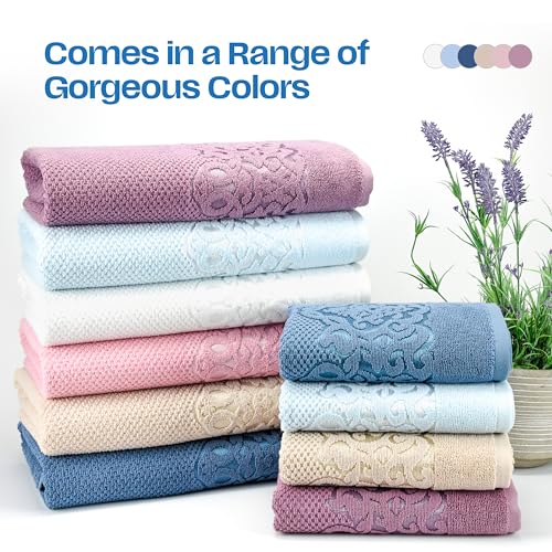 Lara Premium Bath Towel Set 6 Piece - Soft & Highly Absorbent Bathroom Towel Set, 100% Luxury Turkish Cotton, Flannel Bath Towels, 1 Bath Towel, 1 Hand Towel, 4 Washcloths - Rose - color: Rose, size: 1 Bath Towel, 1 Hand Towel, 4 Wash Cloths