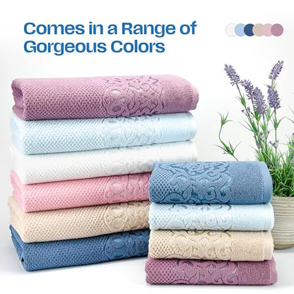 Lara Premium Bath Towel Set 6 Piece - Soft & Highly Absorbent Bathroom Towel Set, 100% Luxury Turkish Cotton, Flannel Bath Towels, 1 Bath Towel, 1 Hand Towel, 4 Washcloths - Rose - color: Rose, size: 1 Bath Towel, 1 Hand Towel, 4 Wash Cloths