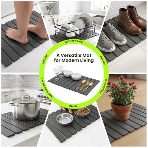 Stone Dish Drying Mat for Kitchen Counter, Large Quick Dry Diatomaceous Earth Stone Drying Mat, Foldable Water Absorbent Dish Drying Mat for Dishes, Cups, Bottles, Kitchen Sink & Countertop (Grey) - color: Gray