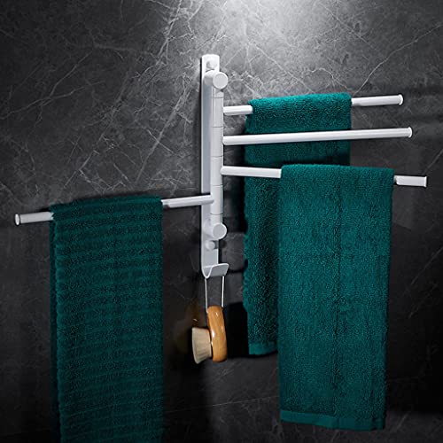 ZHOUXIAO White Brass Swing Out Towel Bar Holder Wall-Mounted/Swivel Towel Rack Hanger Organizer for Bathroom or Kitchen, 4-Bar Towel Bar Folding Arm Swivel Hanger Bathroom S White