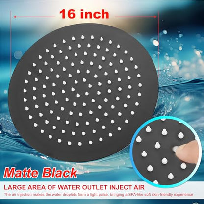Midanya Round Rain Shower Head,High Pressure,Matte Black 16 Inch | 360°Swivel,Ceiling or Wall Mount,Waterfall Full Body Coverage,Bathroom Remodel,Stainless Steel Large Rainfall Shower Head - color: Black, size: 16 Inch