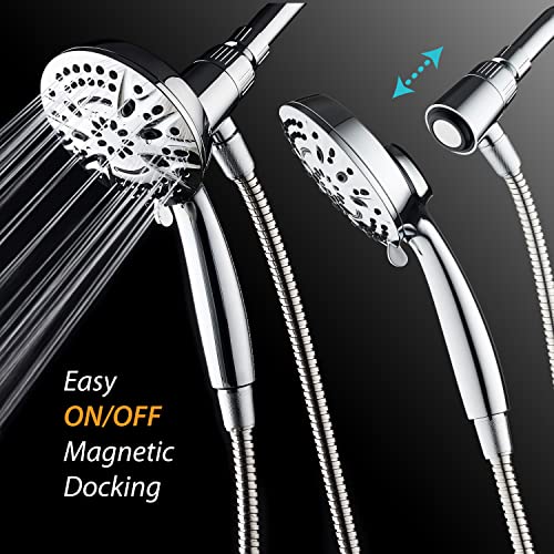 AquaDance New Magnetic Docking 8-setting High Pressure Handheld Shower Head | Space-age Magnetic Guidance Bracket System, Giant 5-inch Face, Extra-long 72-inch Stainless Steel Hose - All Chrome Finish - color: All Chrome