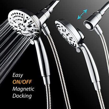 AquaDance New Magnetic Docking 8-setting High Pressure Handheld Shower Head | Space-age Magnetic Guidance Bracket System, Giant 5-inch Face, Extra-long 72-inch Stainless Steel Hose - All Chrome Finish - color: All Chrome