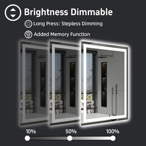 20"x 28" LED Bathroom Mirror with Front and Backlight, Stepless Dimmable Bathroom Mirrors with Anti-Fog, Lighted Bathroom Vanity Mirror for Wall, Shatter-Proof Led Mirror for Bathroom | Front & Backlit, Memory Function, HD Tempered Glass Vanity Mirror, An