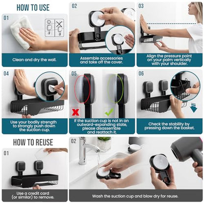 TAILI Shower Caddy Suction Cup Rustproof Metal Shower Shelves Black 2pack | Rustproof,No Drilling Wall Mounted Basket, Upgraded Removable Suction Cup Bathroom Organizer Heavy Duty Shampoo - color: Black 2pack