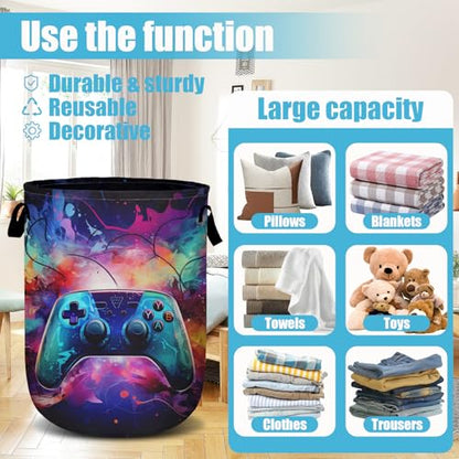 Gamepad Neon Ligh Laundry Basket, Laundry Hamper Collapsible Oxford Cloth with Handle Clothes Storage Bin for Bathroom Laundry Room Bedroom 15.7 X 20 Inch - color: Gamepad Neon Ligh