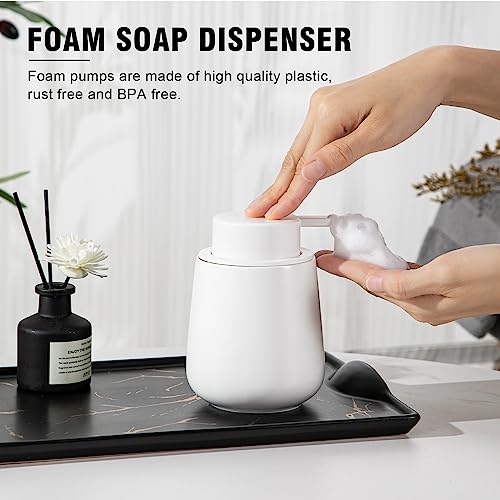 Agyiuns Soap Dispenser, Ceramic Foaming Soap Dispenser with Easy-to-Press Pump for Bathroom (White Foam Dispenser)