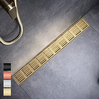 Linear Shower Drain 36 Inch, Professional Brushed SUS-304 Stainless Steel Shower Drain, 51L/Min Fast Drainage Floor Linear Drain, US Standard CUPC Certified, Zirconium Gold, SD-109 - color: Zirconium Gold, size: 36 Inch