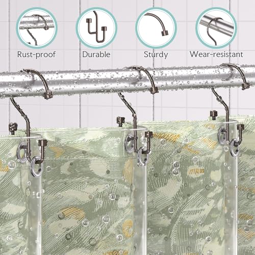 Bathway 12-Pack Double Shower Curtain Hooks, Rust-Resistant Metal Shower Curtain Rings with High-Low Design to Separate Liner & Curtain, Smooth Glide, Bronze - color: Bronze