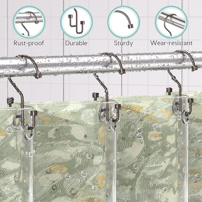 Bathway 12-Pack Double Shower Curtain Hooks, Rust-Resistant Metal Shower Curtain Rings with High-Low Design to Separate Liner & Curtain, Smooth Glide, Bronze - color: Bronze