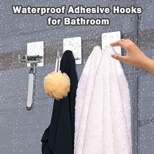 Adhesive Hooks, Stick on Stainless Steel Towel Robe Razor Wall Hooks for Bathroom Kitchen, Sticky Heavy Duty Durable Shower Hangers for Hanging Hat Coat Key Silver(6pcs) - color: Silver(6PCS)