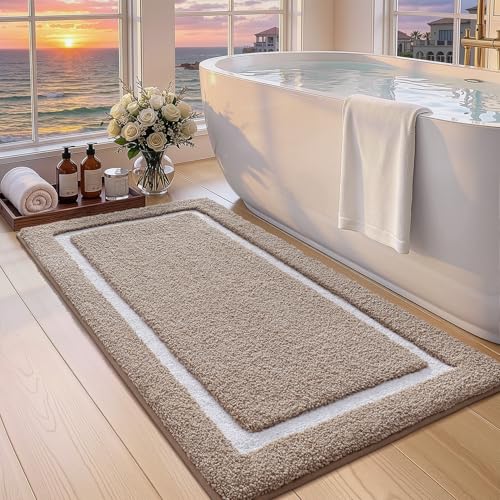 Color&Geometry Extra Soft Bathroom Rugs 44x24, Absorbent Microfiber Bath Rug, Non-Slip Bathroom mat, Washable Plush Bath Mats for Bathroom, Shower, Bathtub, Laundry, Khaki White - color: K, size: 24"x44"