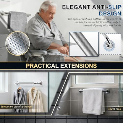supregear Grab Bars for Bathtubs and Showers, Anti Slip Bathroom Grab Bars for Seniors, 304 Stainless Steel Safety Shower Handle, Toilet Handicap Elderly Assist Bathroom Wall Handle, 24 inch - size: 24 Inch