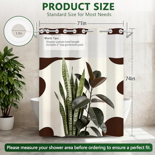 No Hook Waterproof Shower Curtains with Snap in Liner, Modern Minimalist Plant Fabric Shower Curtain with Weighted Hem and Sheer Top Window, Cow Print 3 in 1 Shower Curtain for Home, 71x74 Inches - color: Modern Minimalist Greenery