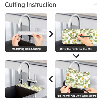 Checkered Green and White Hummingbirds Daisy Kitchen Sink Splash Guard Sink Faucet Mat Faucet Handle Drip Catcher Drain Mats for Kitchen Bathroom - color: Checkered Green and White Hummingbirds Daisy, size: 30x5.4in x2