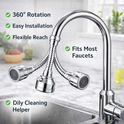 Faucet Extender for Kitchen Sink with Faucet Sprayer Attachment, 360° Rotating Faucet Adapter, Movable Faucet Head for Full Sink Coverage, Fully Adjustable, Quick & Easy Setup