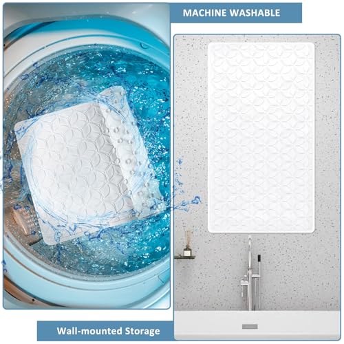 Non Slip Bathtub Mat | Real Rubber Bath Mat for Tub and Shower, Shower Mat for Daily Safety, Pet Dog Mat, Soft No-Slip Bath Mat | Nonskid Bathroom Tub Mat, 16” x 28”（White）