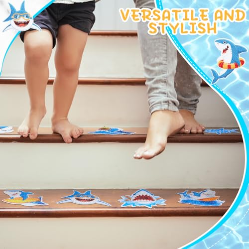Fullhawl 30 Pcs Shark Non Slip Shower Stickers, Bathtub Safety | 30 Pack Shark Theme, Ocean Inspired Design, Strong Grip Texture, Non Slip Protection for Kids' Bathtub & Shower - style: Shark