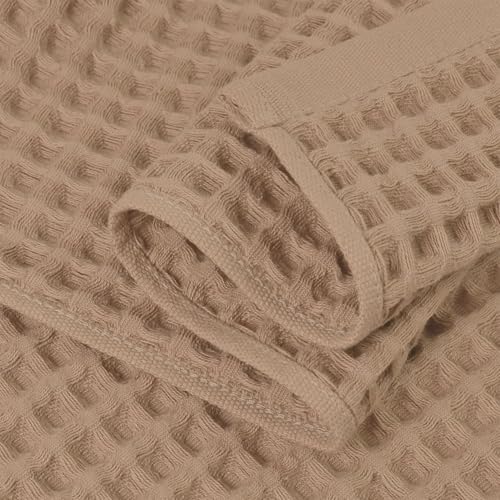 Jacquotha Waffle Bath Towels 2-Piece (Tan) - Cotton, Soft, Lightweight | 31” x 62” Large Bath Towel for Bathroom, Shower, Spa, Beach - color: Tan