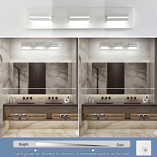 SineRise LED Modern Bathroom Vanity Light Fixtures, Modern Acrylic Bathroom Wall Lighting Fixtures Over Mirror, 3-Light, 24-Inch, White, 100%-0% White - color: White, 100%-0% White, size: 3-Light, 24-Inch