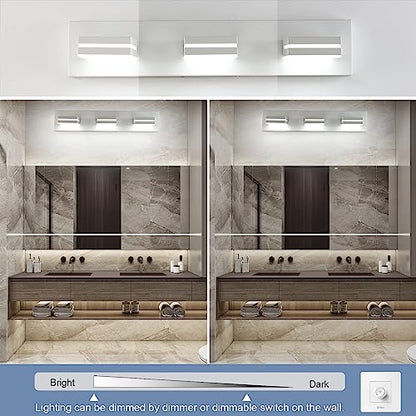 SineRise LED Modern Bathroom Vanity Light Fixtures, Modern Acrylic Bathroom Wall Lighting Fixtures Over Mirror, 3-Light, 24-Inch, White, 100%-0% White - color: White, 100%-0% White, size: 3-Light, 24-Inch